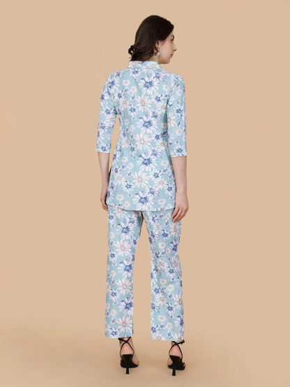 Stylish Sky Blue Cotton Loungewear Set – Back View