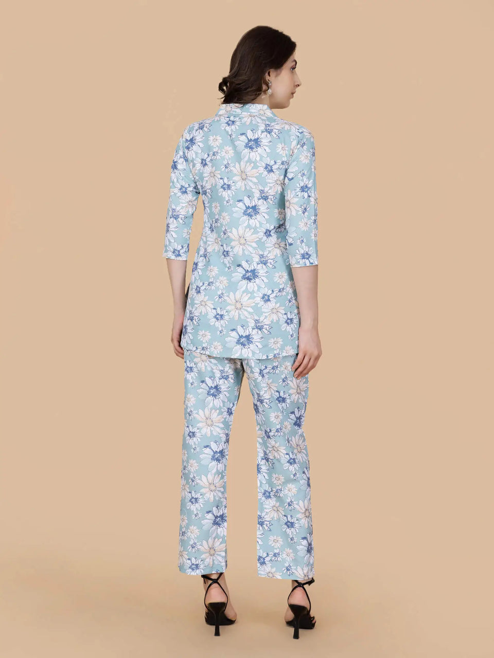 Stylish Sky Blue Cotton Loungewear Set – Back View