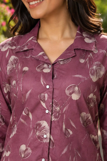 Close-up of floral print soft cotton kurta fabric by RABRIC