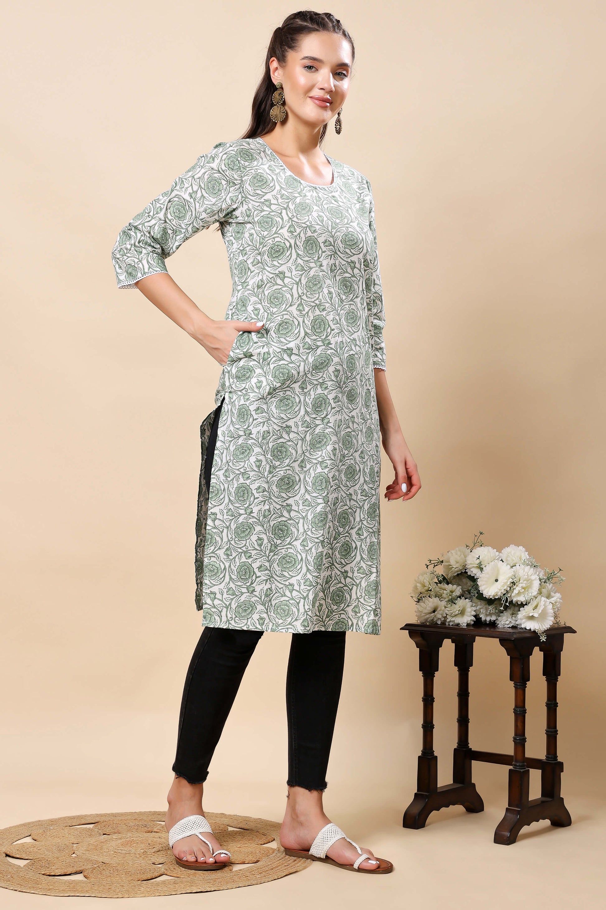 Side view of straight fit long kurti for women