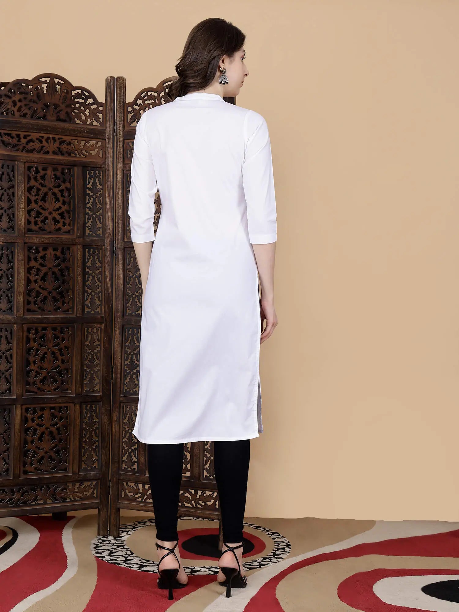 Rabric White Long Straight Kurti Back Design