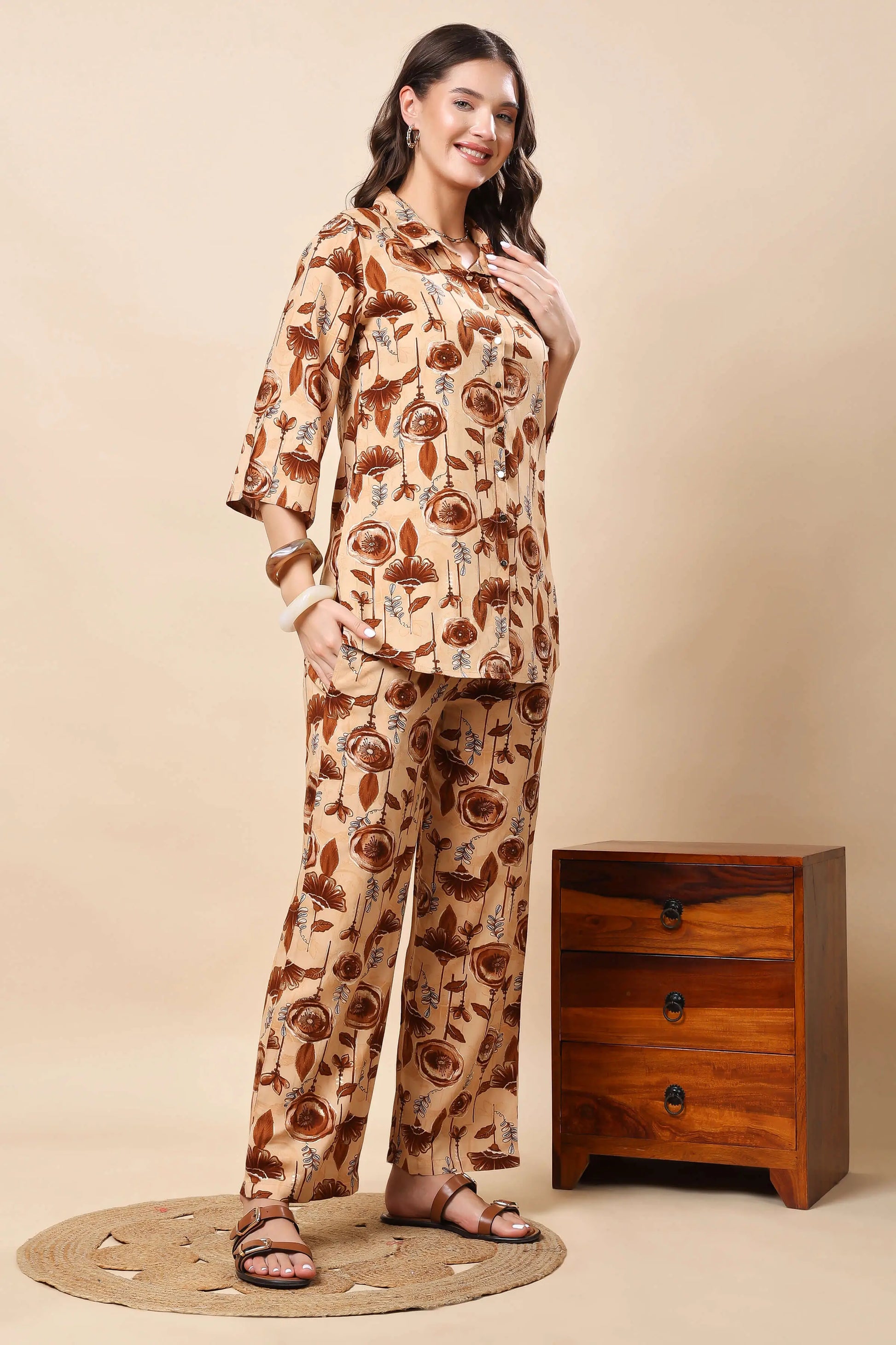 Comfortable Beige Co-ord Set for Ladies – Rayon Fabric