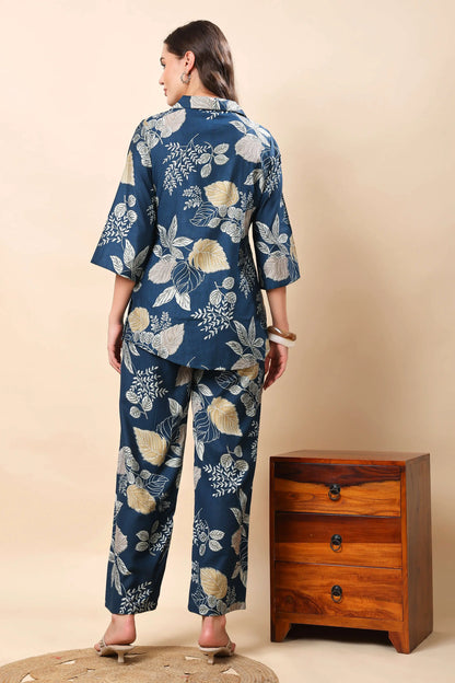 Back view of stylish Vertican silk floral co-ord set by Rabric