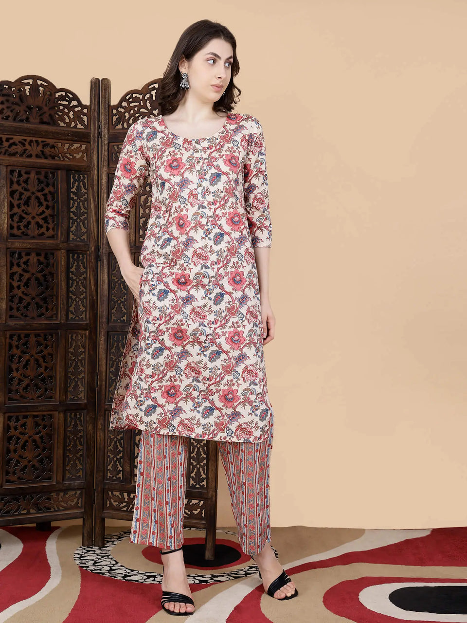 Rabric floral print co-ord set for festive and office wear