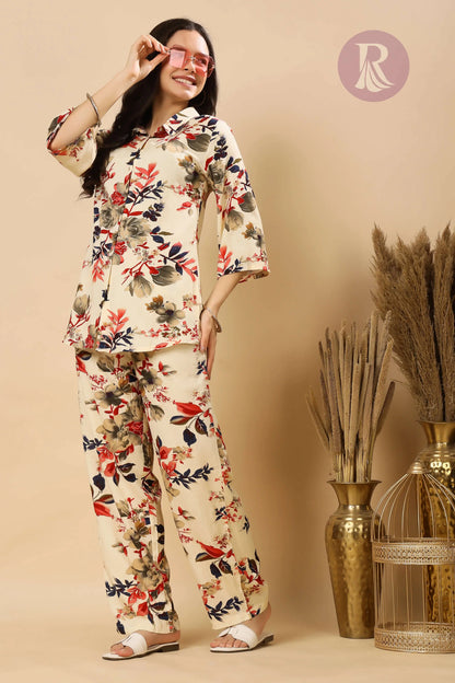 Summer floral co-ord set for women in premium rayon