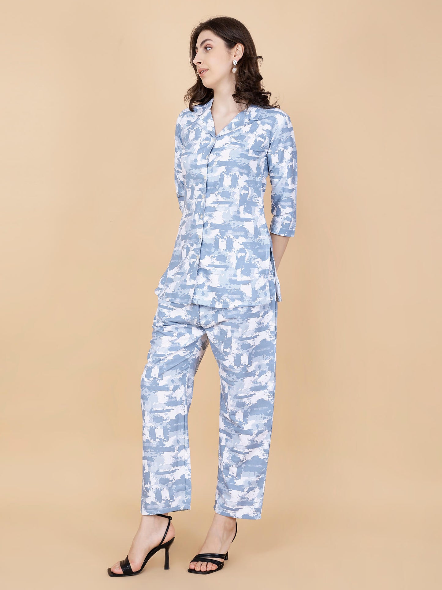 Comfortable Travel Wear Co-ord Set in Blue Print by Rabric