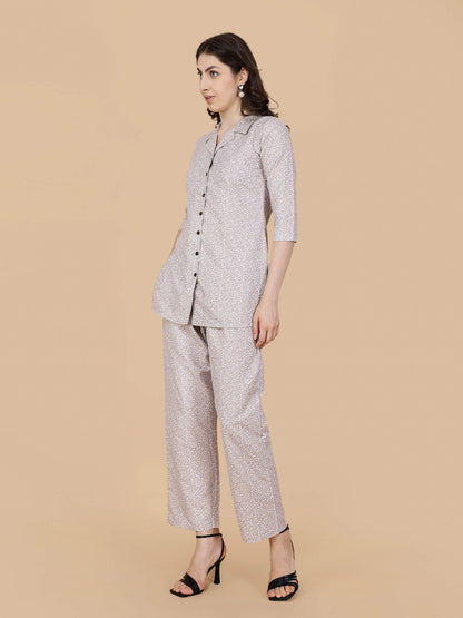 Comfortable Beige Travel Wear Cotton Co-ord Set for Women