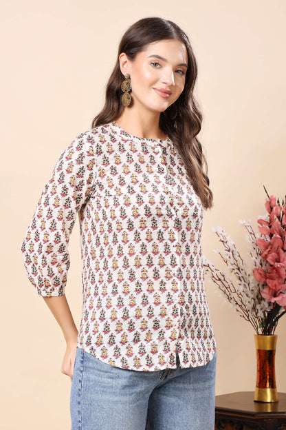 Rabric Office Wear Shirt Style Cotton Top for Women