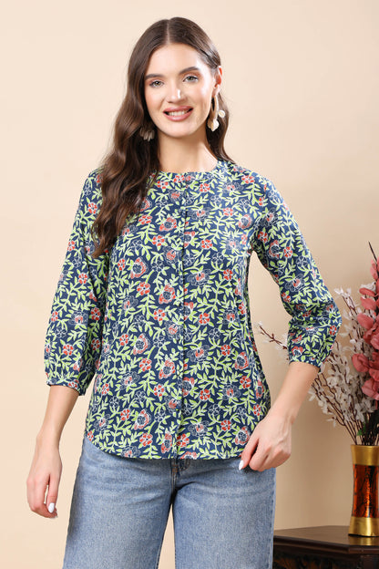 Premium women’s 3/4 sleeve floral short top by Rabric