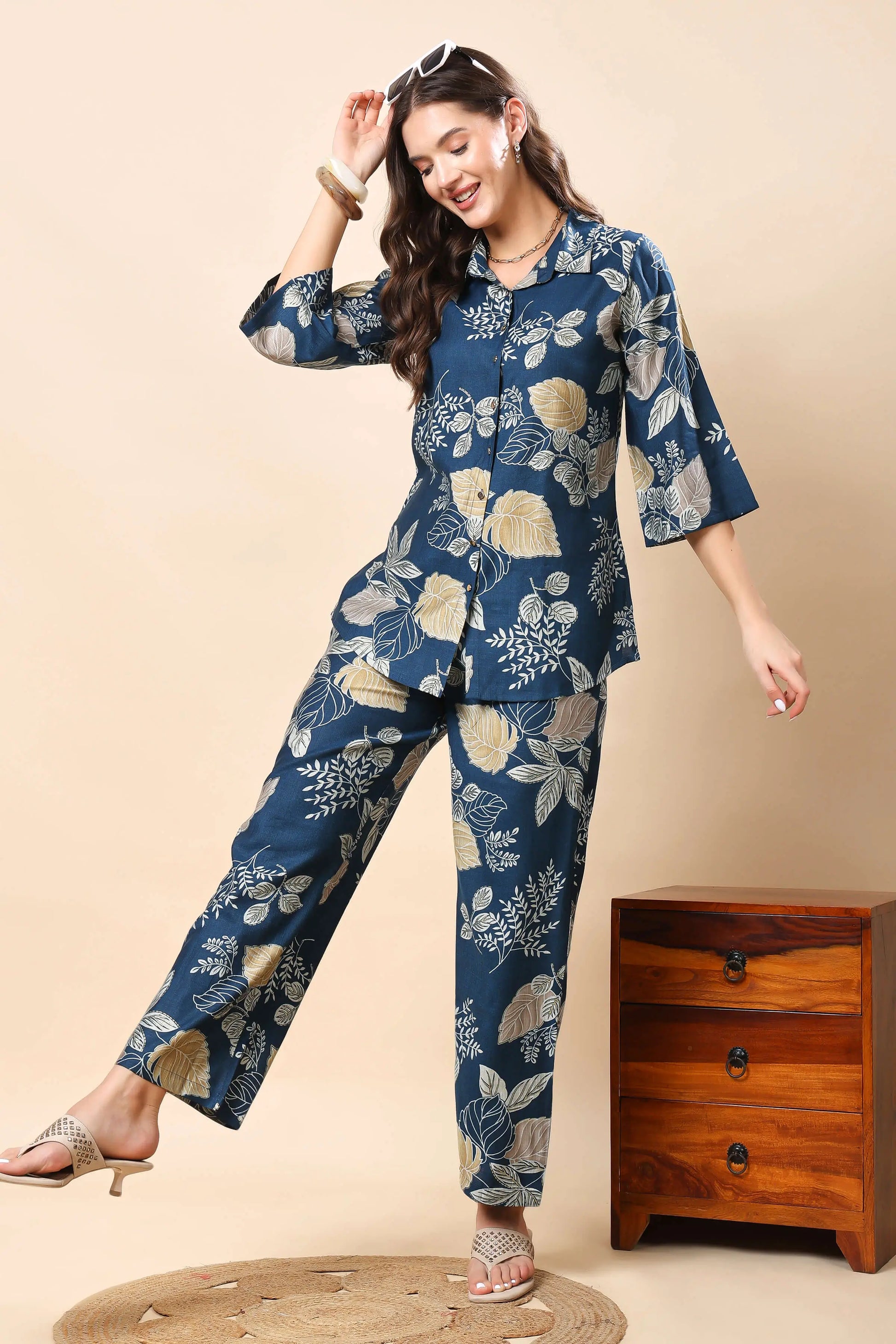 Trendy two-piece floral printed outfit for women by Rabric