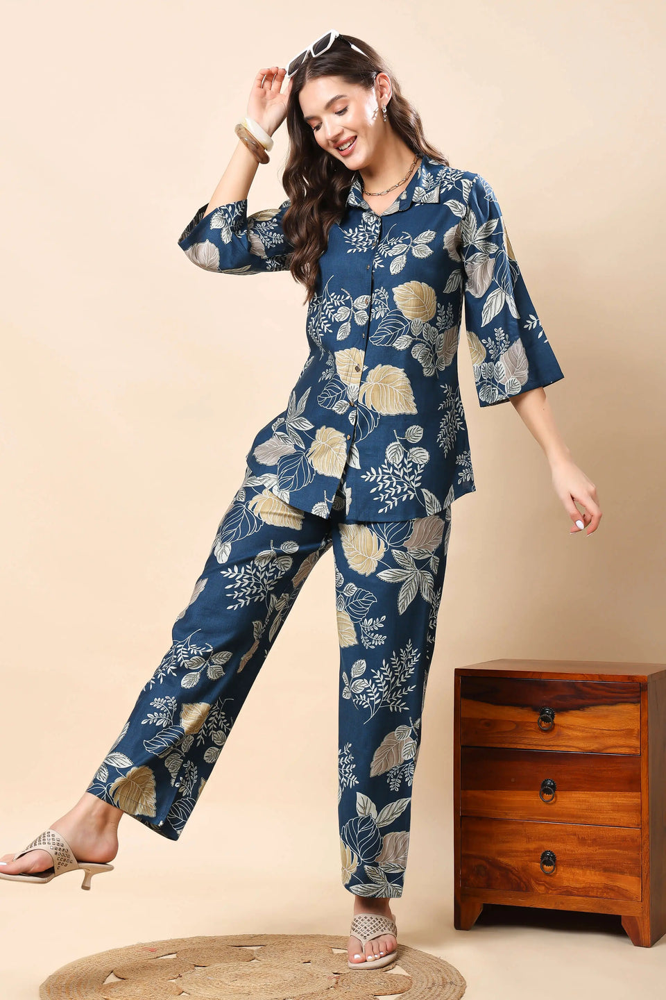 Trendy two-piece floral printed outfit for women by Rabric