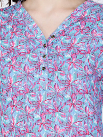 V-Neck Design with Brass Buttons – Rabric Cotton Kurti Detail