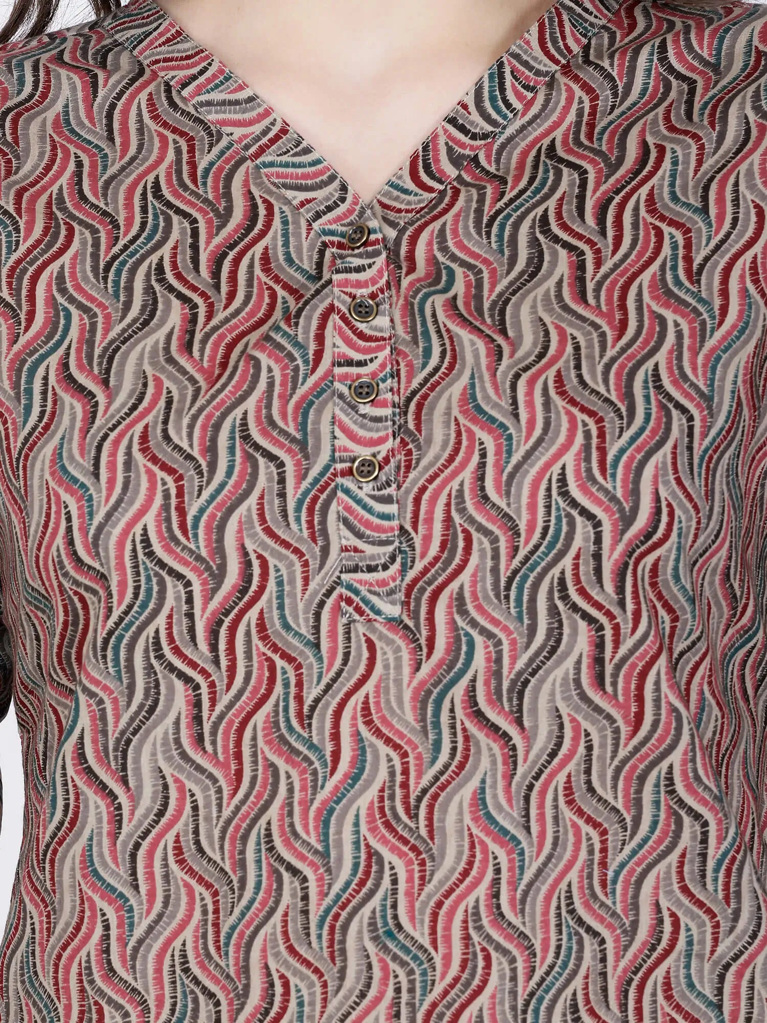 Neck with Brass Buttons Close-Up – Rabric Premium Kurti