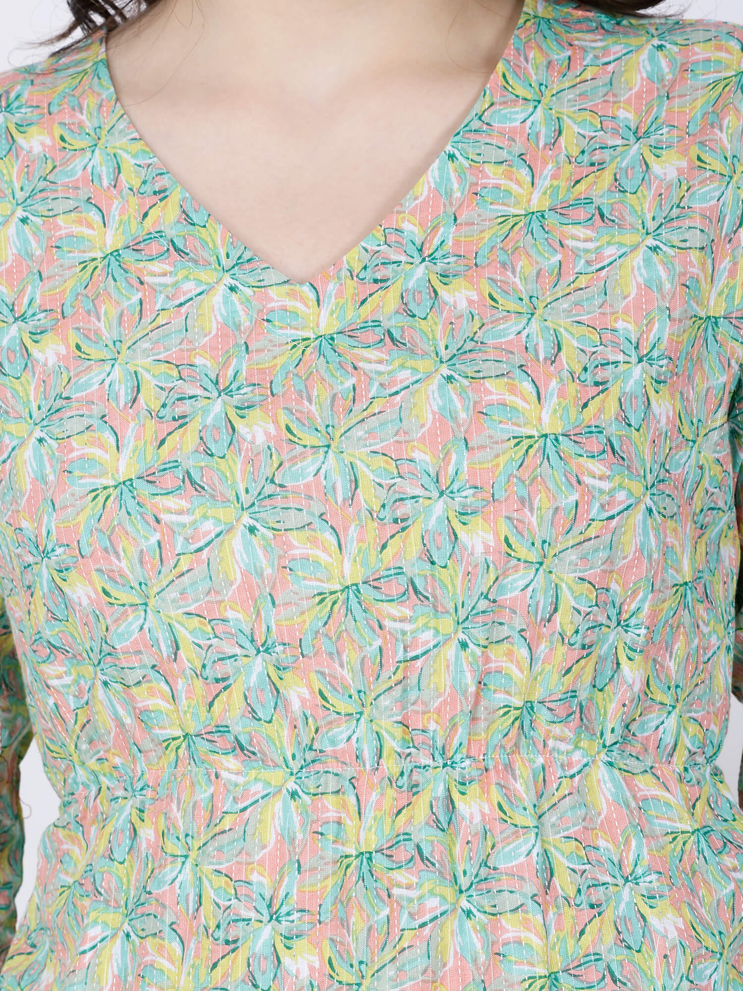 V-neck Short Kurti with Elastic Waist by Rabric