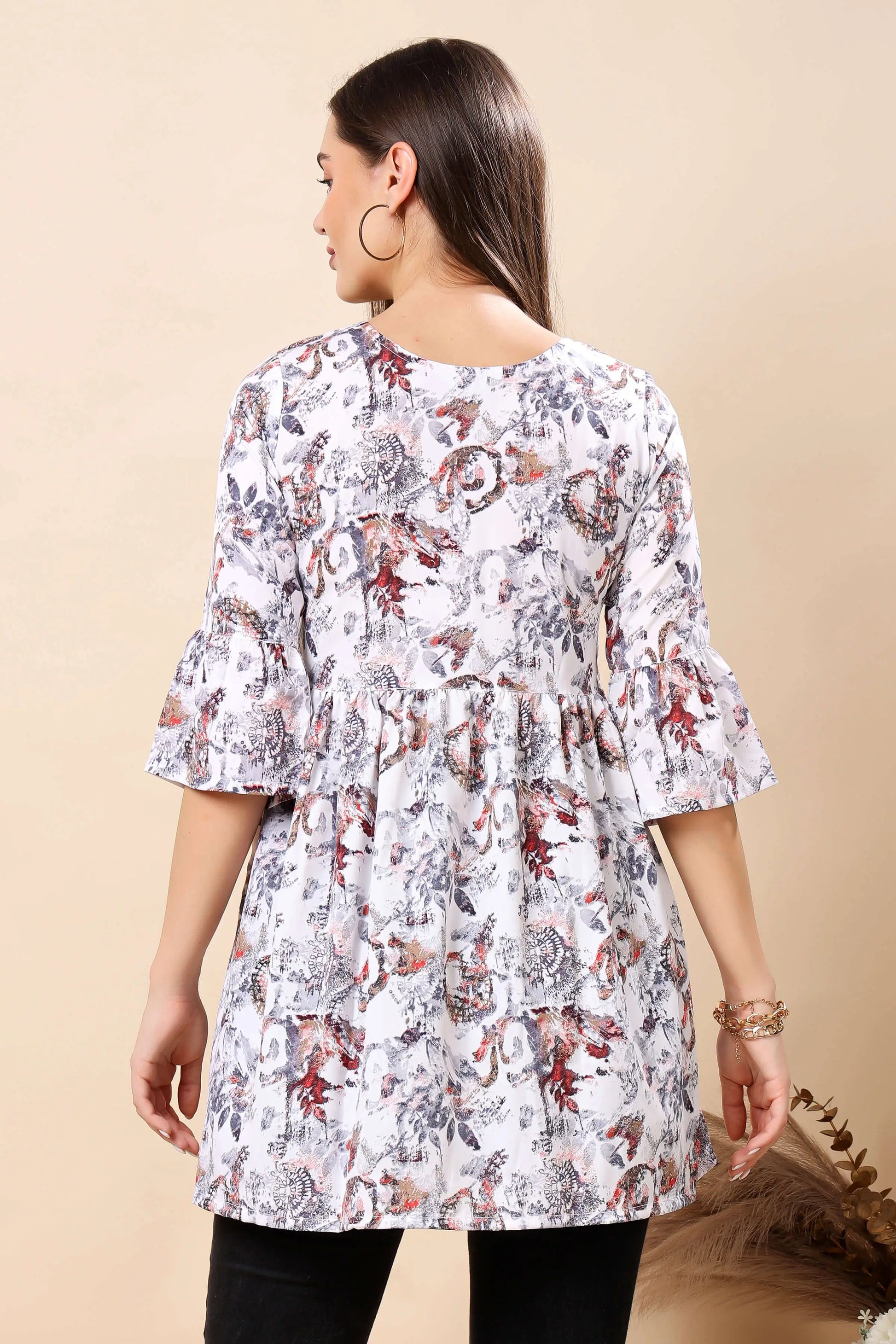 Back View of Elegant Floral Printed Kurti for Women