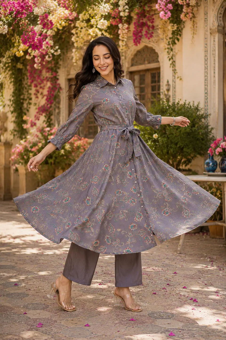 Wide flair kurta with wide pant co-ord set for women
