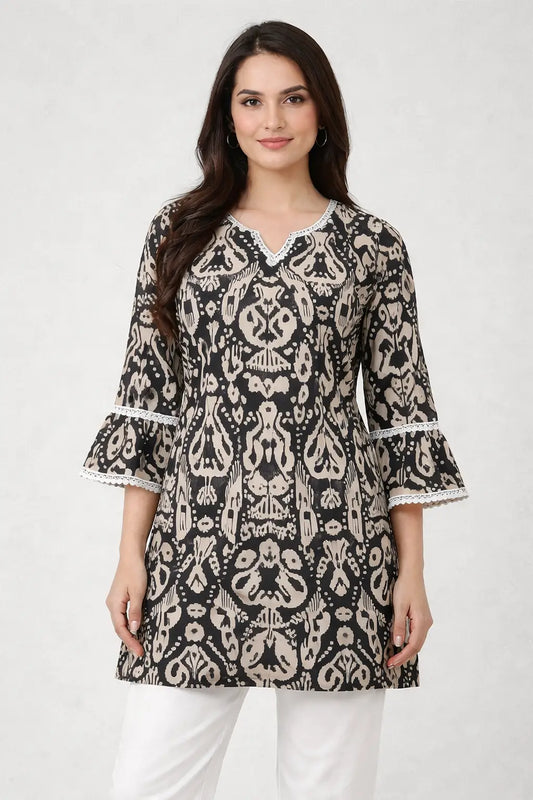 Women black white cotton short top front view stylish office wear