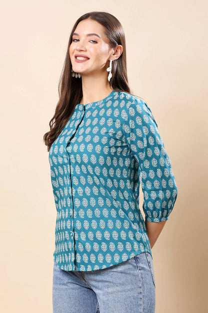 Elegant Women’s Floral Cotton Short Top