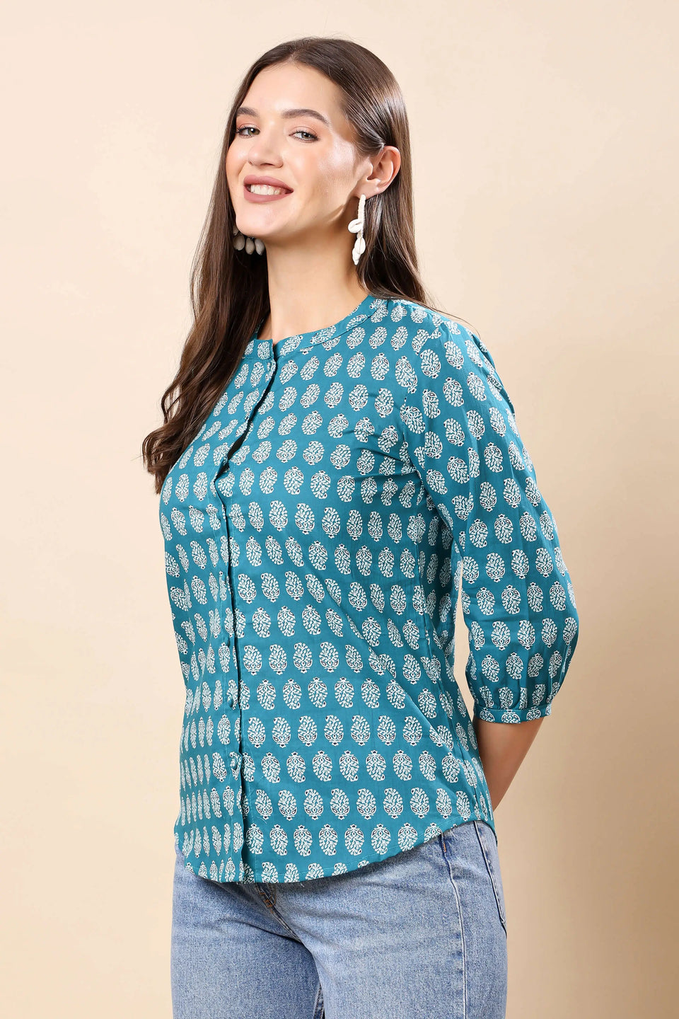 Elegant Women’s Floral Cotton Short Top