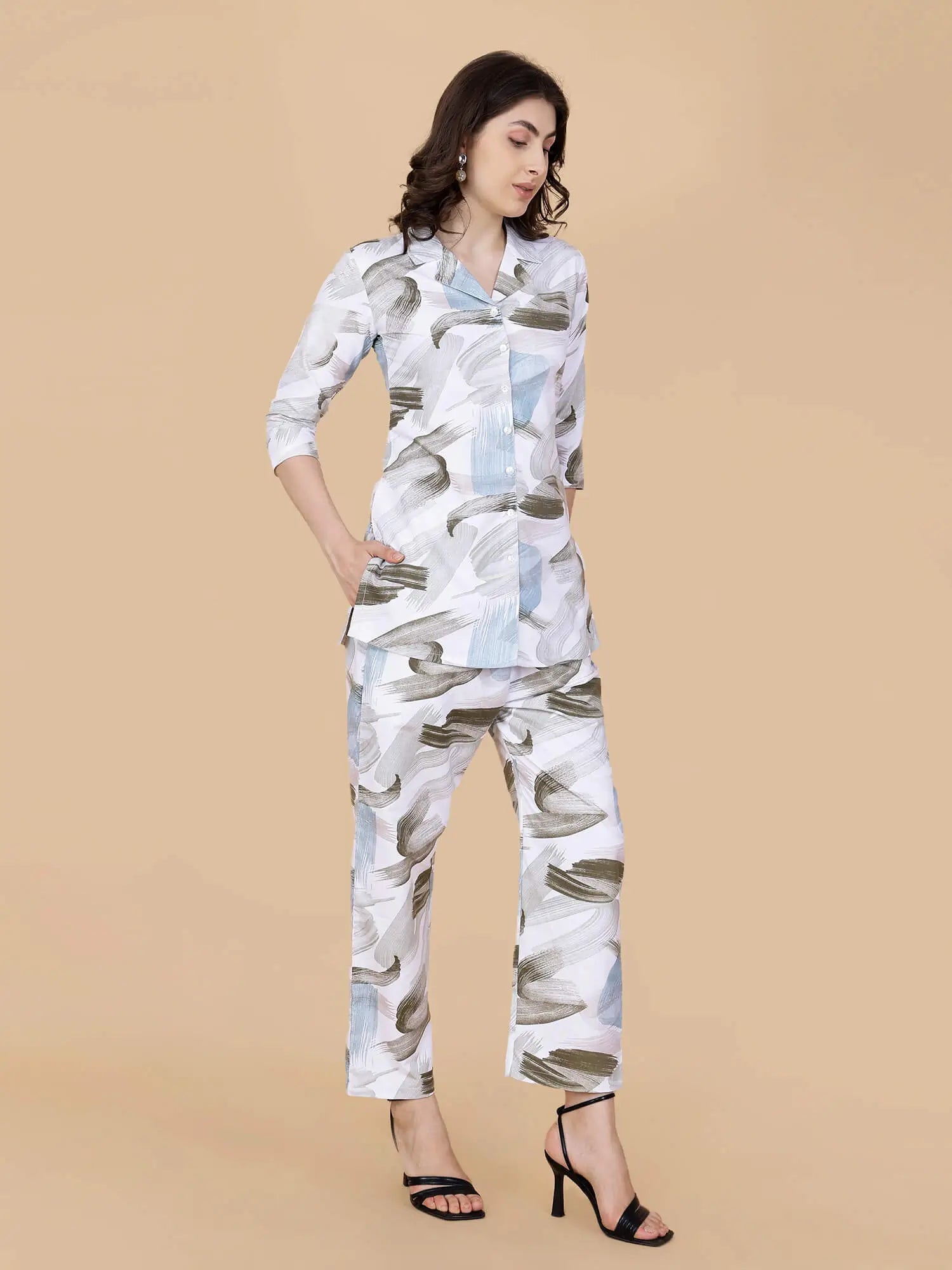 Elegant women’s casual wear co-ord set with front buttons