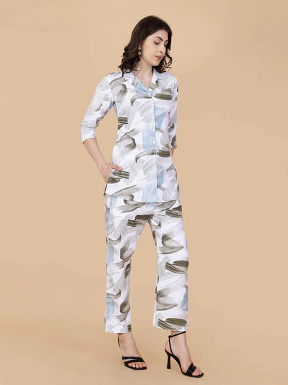 Elegant women’s casual wear co-ord set with front buttons