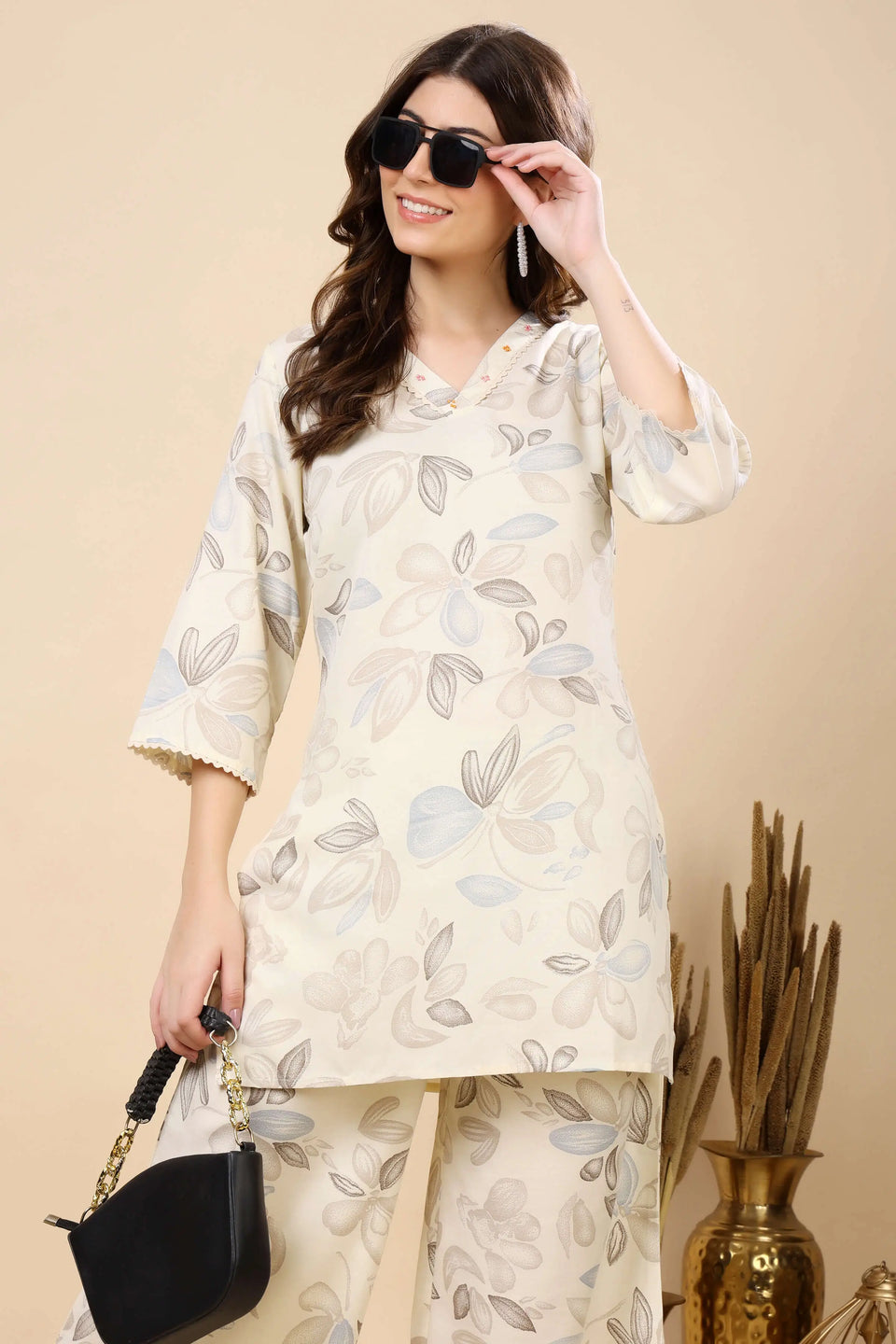 Flat Lay of Rabric Premium Cotton Slub Co-ord Set – Floral Print