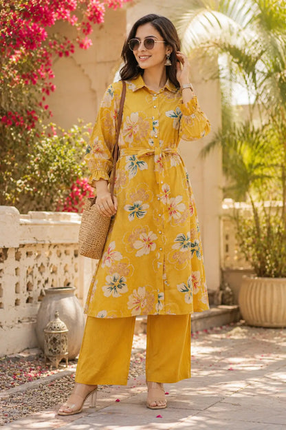 Rabric women floral vertical silk co-ord set outdoor lifestyle fashion look
