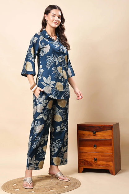 Rabric co-ord set with side pocket on pant for women