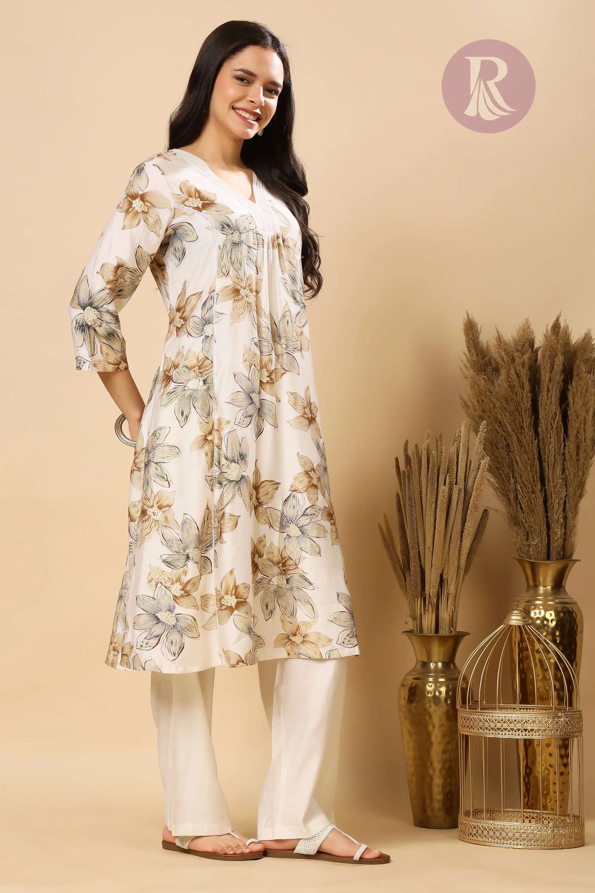 Floral A-line kurti pant set ethnic wear for women by Rabric