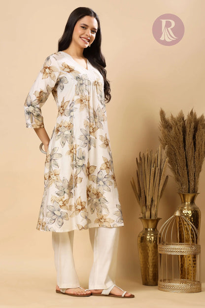 Floral A-line kurti pant set ethnic wear for women by Rabric