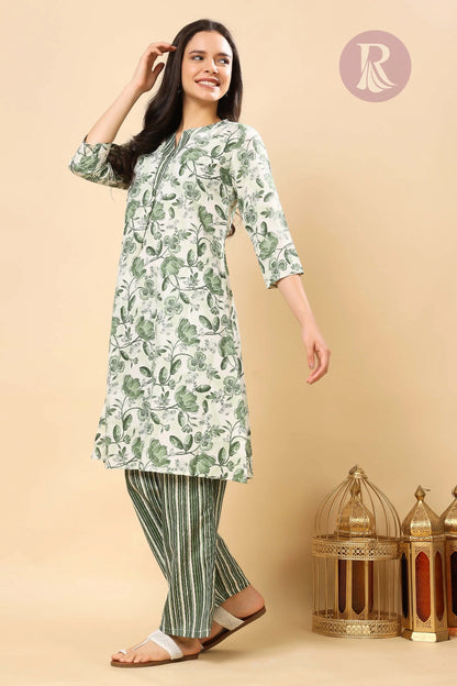 Striped cotton slub pants for women with right-side pocket – kurta pant set