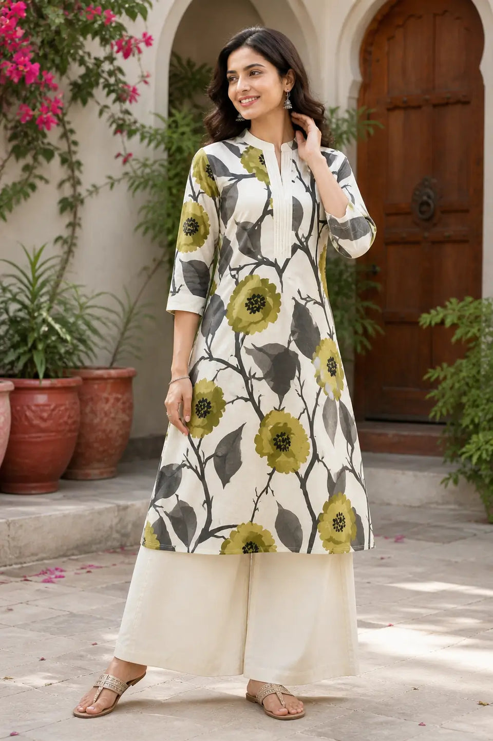 Premium women’s cotton flex ethnic kurta pant set with floral print and modern fit
