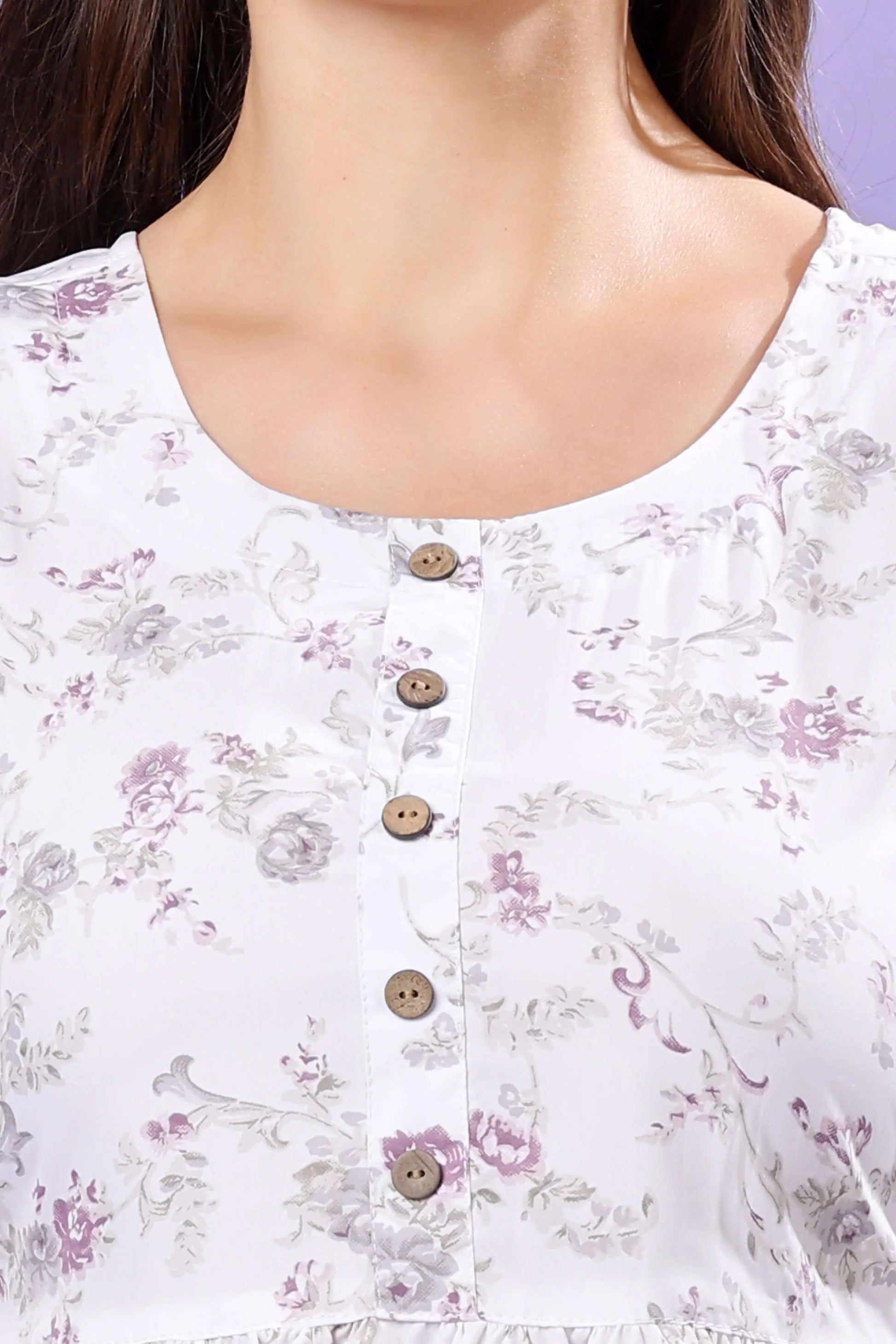 Close-up of Button-Down Neckline on Rabric Short Kurti