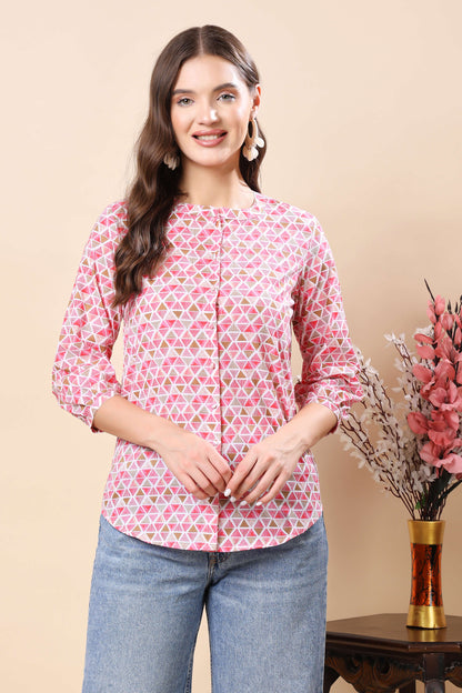 Geometric print casual short top for office wear
