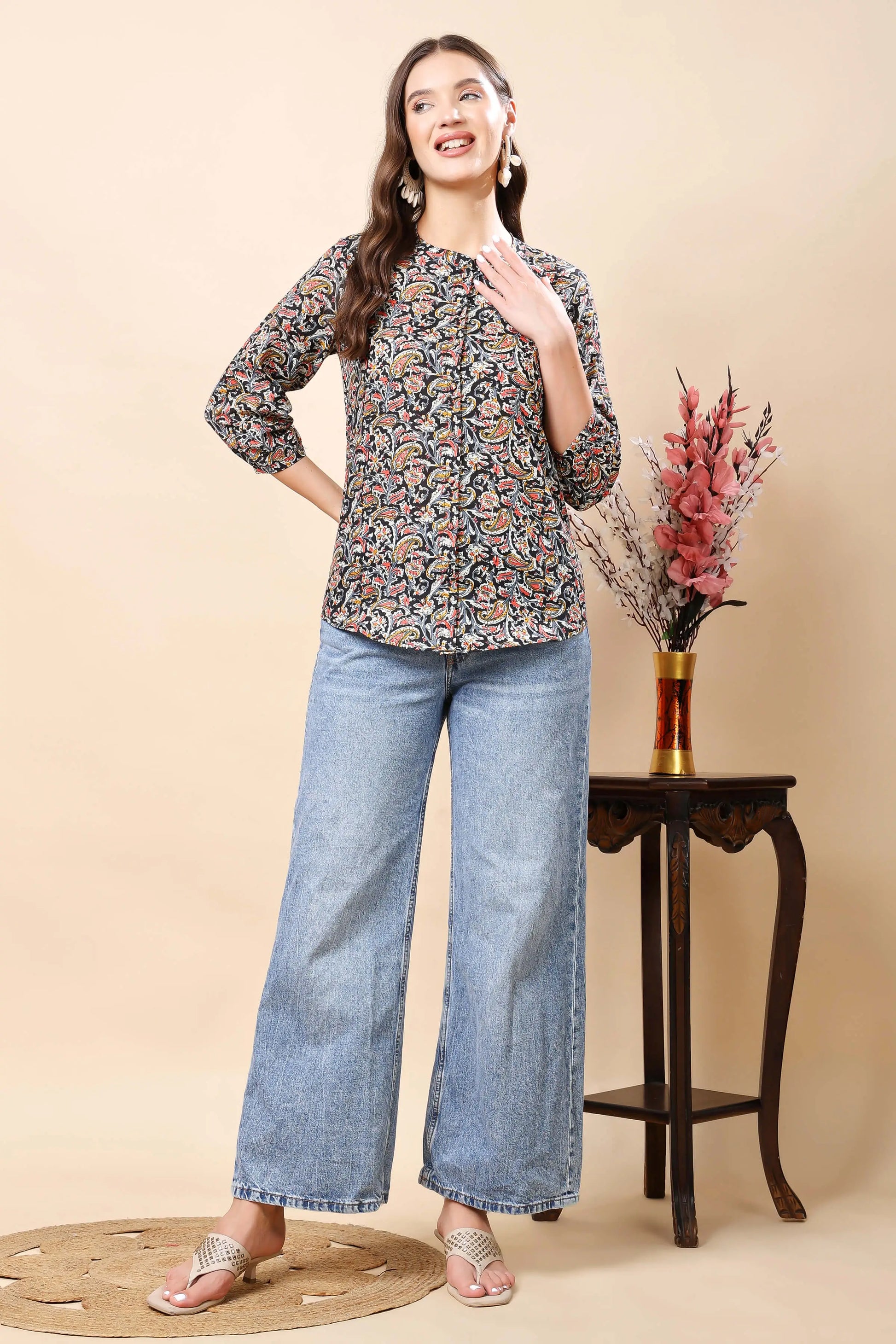 Rabric Premium Women’s Printed Short Top with Front Buttons