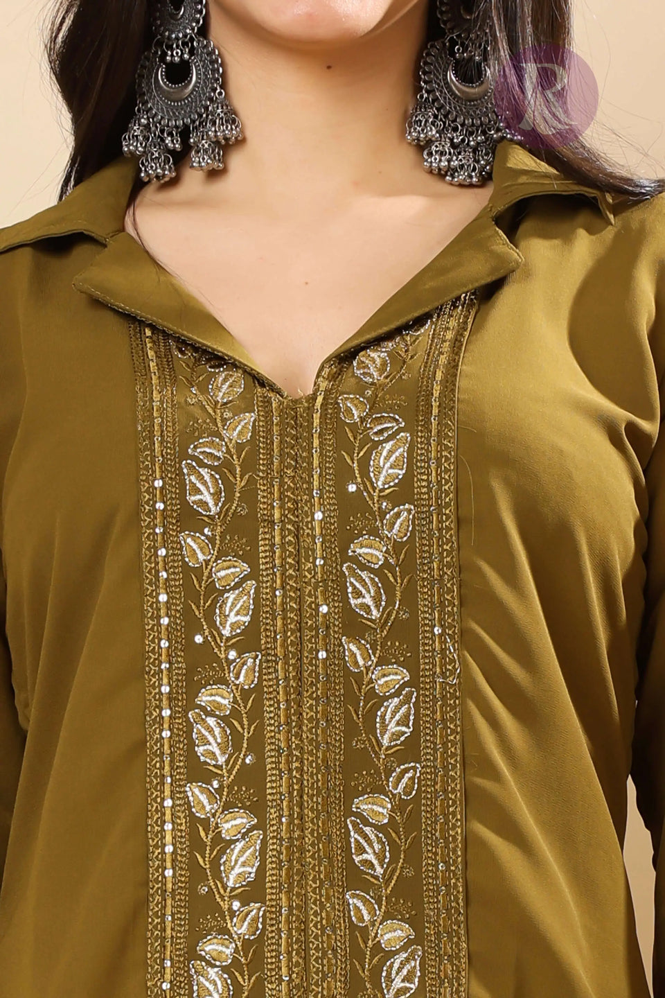 Embroidered front panel women sharara kurti