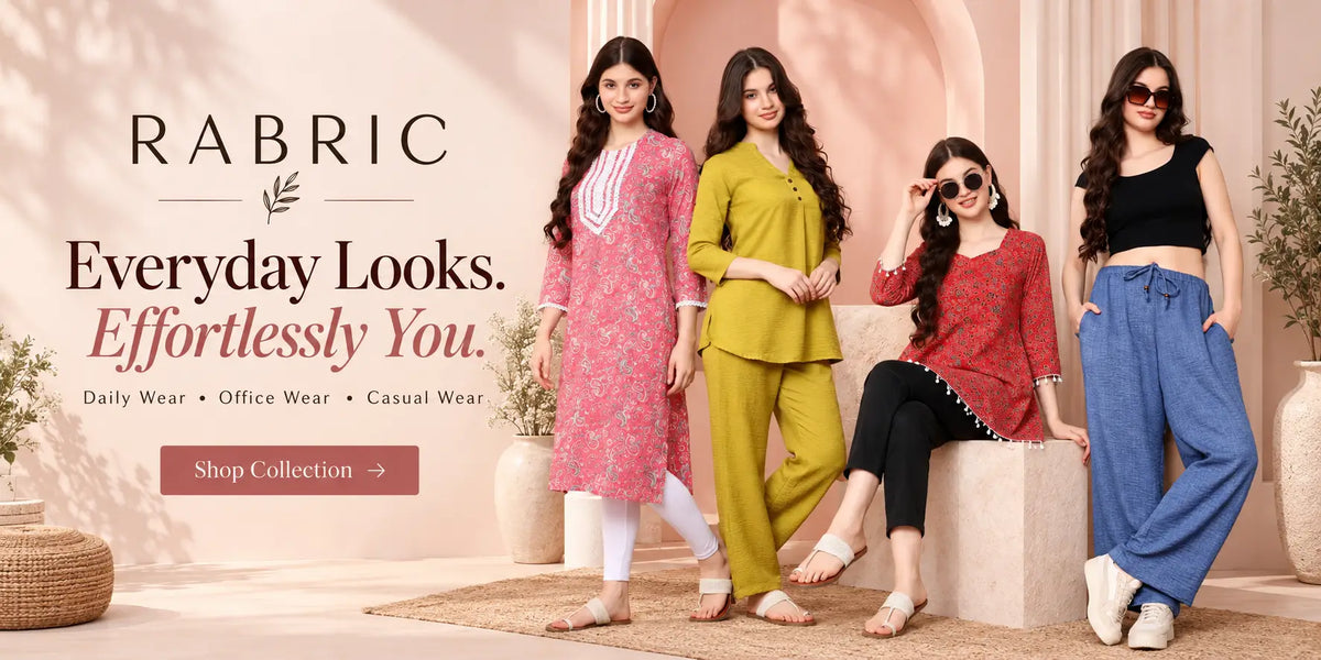 RABRIC women's everyday wear collection featuring long kurtis, short kurtis, co-ord sets and cotton dupatta sets