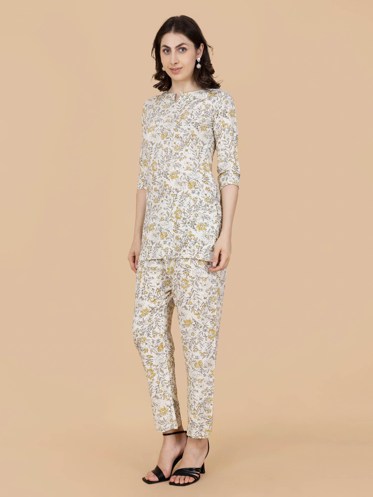 Women wearing premium floral printed rayon loungewear by Rabric