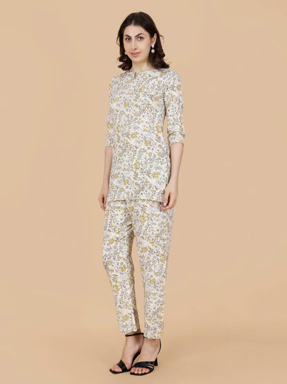 Women wearing premium floral printed rayon loungewear by Rabric