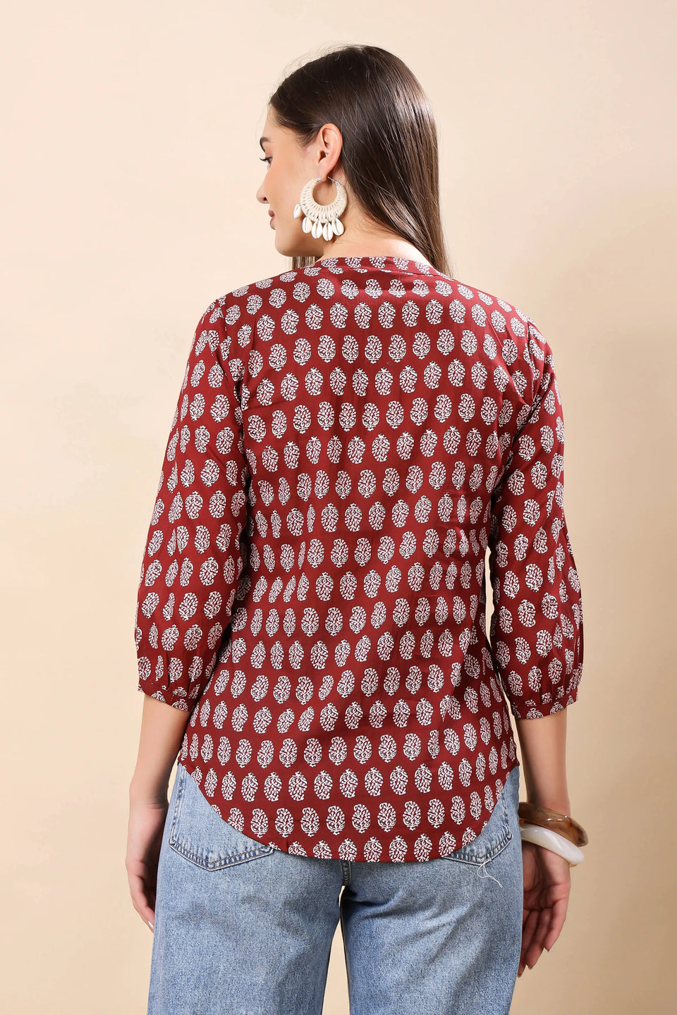 Rabric Maroon Printed Women’s Short Top – Back Design