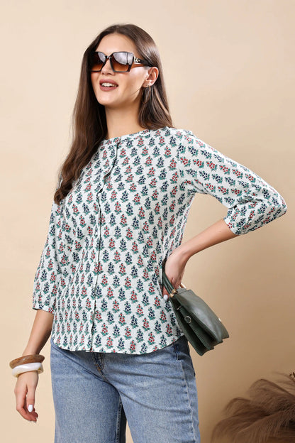 Rabric Floral Print Short Top – Perfect for Office & Casual Wear