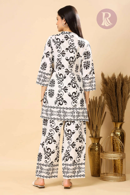 Rabric women's printed Vertican Silk V-neck kurta and pant set