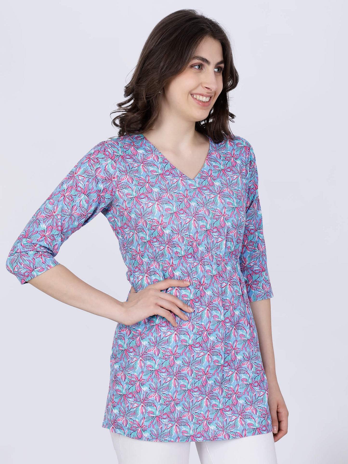 Stylish blue and pink short kurti for women by Rabric Stores
