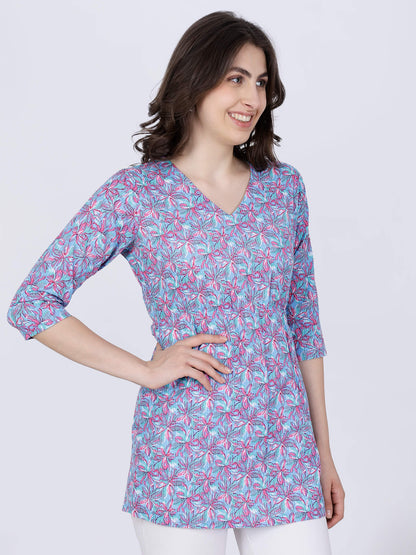 Stylish blue and pink short kurti for women by Rabric Stores