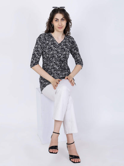 Rabric Floral Short Kurti styled for office wear