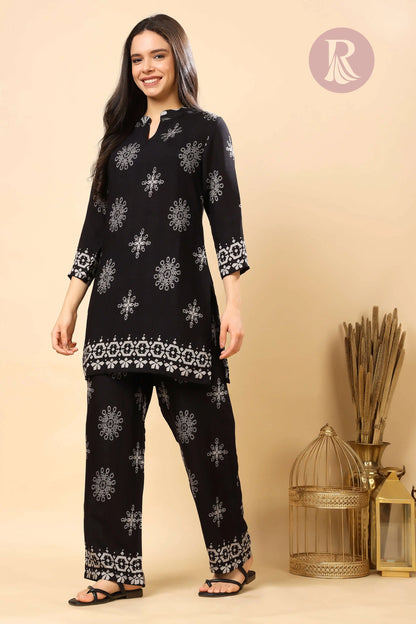 Side view of Vertican Silk co-ord set for women online in black