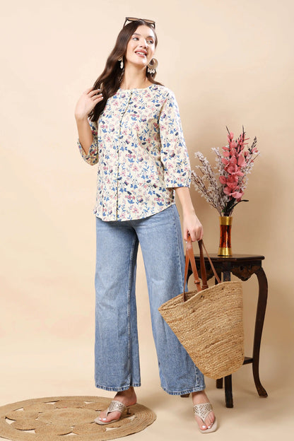 Casual floral printed shirt-style top for women