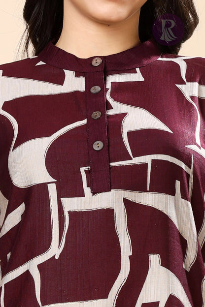 Vertican silk fabric close-up for maroon women’s co-ord set