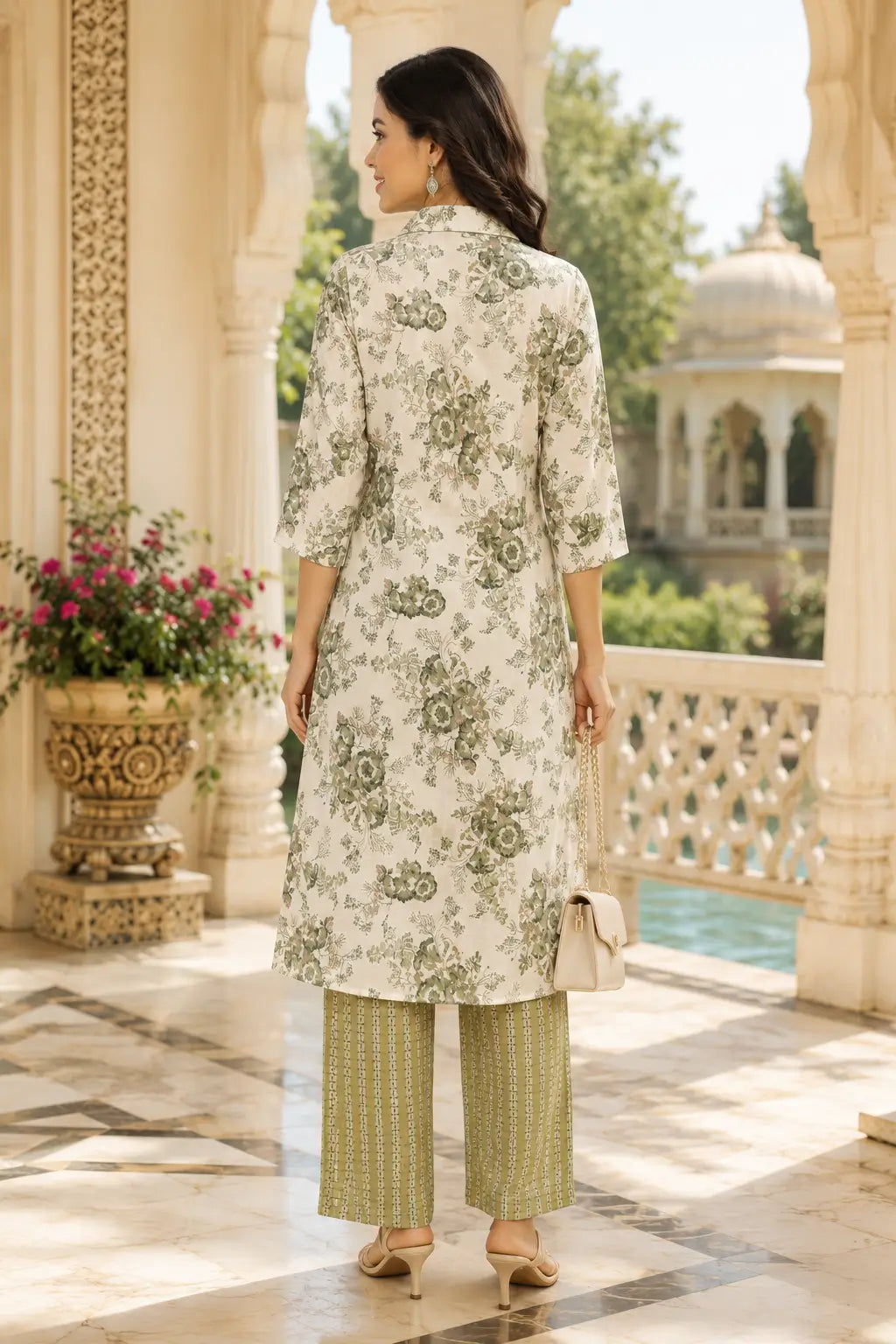 Women’s breathable cotton floral kurta pant set by RABRIC for summer ethnic wear